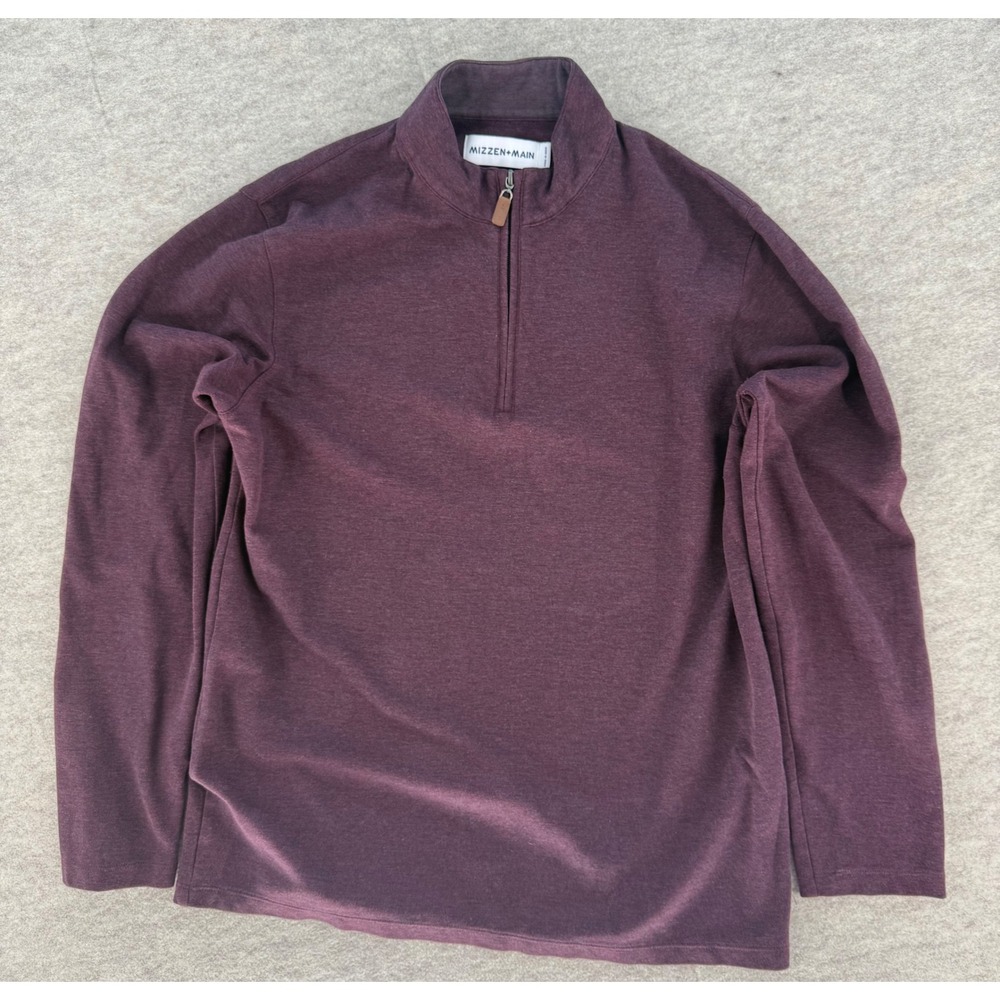 Mizzen+Main Mens Large Burgundy Heather Performance Quarter Zip Pullover Sweater